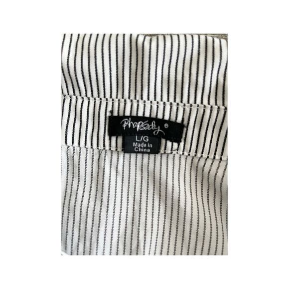 Rhapsody White/ Black Striped Button Down Blouse - Picture 4 of 5